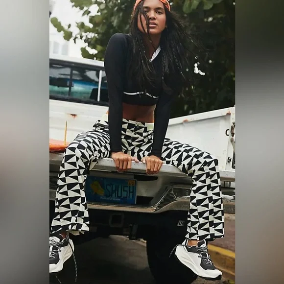 Free People Movement M Cascade Printed Flare Pants in Off the Grid Combo - Picture 3 of 6